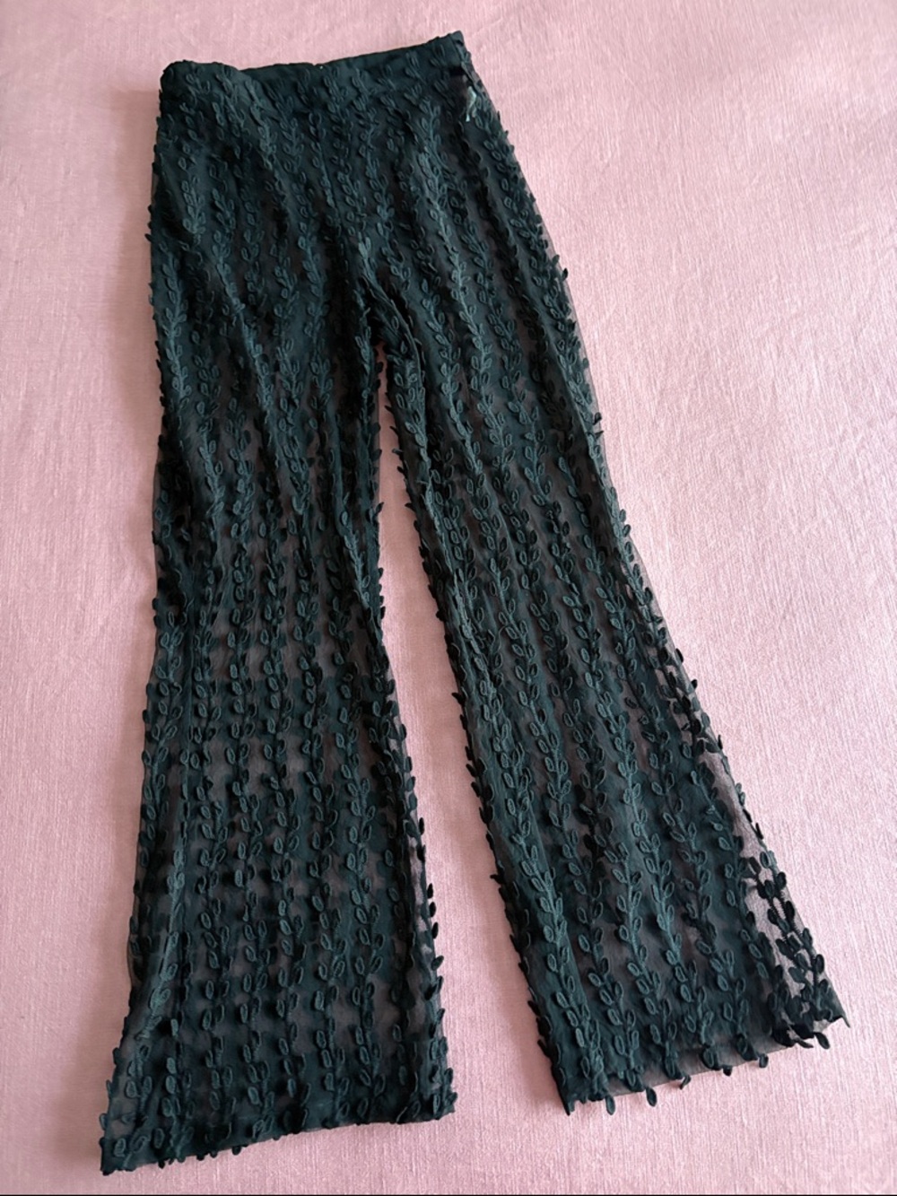 Textured Sheer Wide-Leg Pants in Black